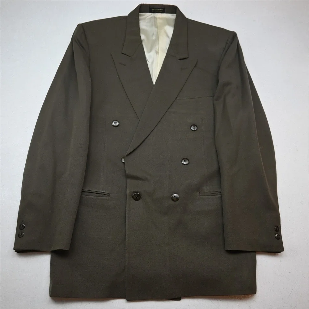 Vtg Oscar de la Renta Double Breasted 42R 32x30 Tan Brown Wool Jacket Pants Suit